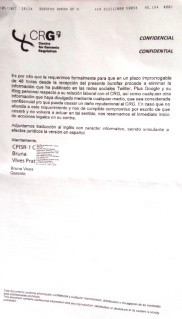 CRG, Barcelona: job and threats after they have interrupted a work contract, page 2, in Spanish, español de Bruna Vives
